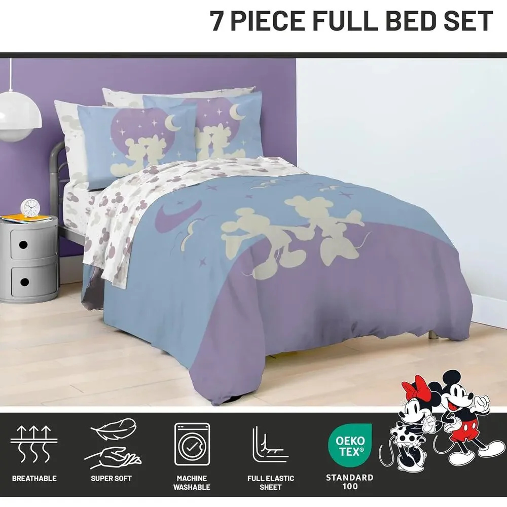 NEW Disney Mickey & Minnie Mouse 7 Pc Full Bedding Set Franco